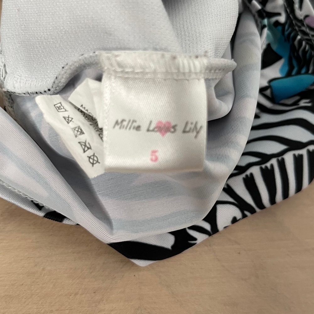 Millie Loves Lily Zebra Print Ruffle Trim Fun Colorful One Piece Swimsuit size 5 - Picture 6 of 7